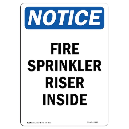 OSHA Notice Sign, Fire Sprinkler Riser Inside, 14in X 10in Decal